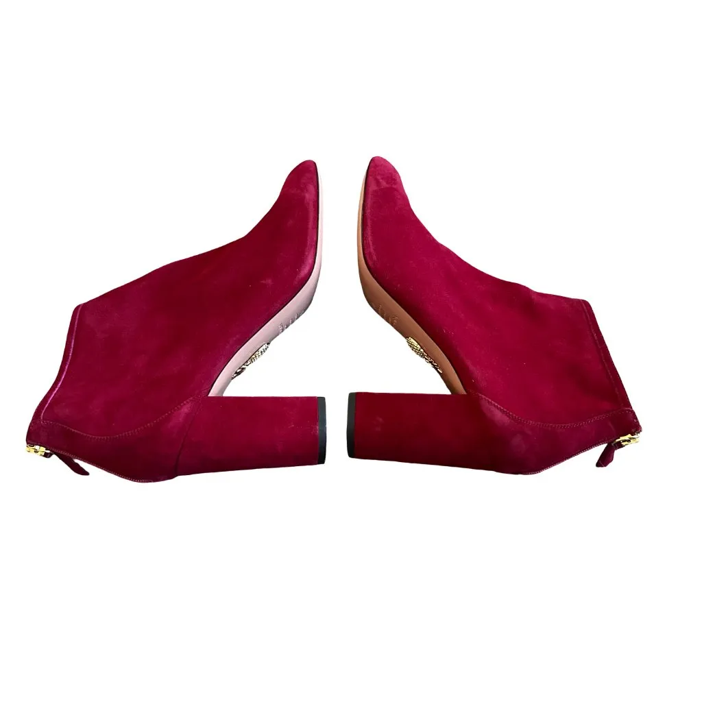 Aquazzura Downtown Booties 85 Spice Red Boots Suede High Heel Size 40 10 Women's - Image 9