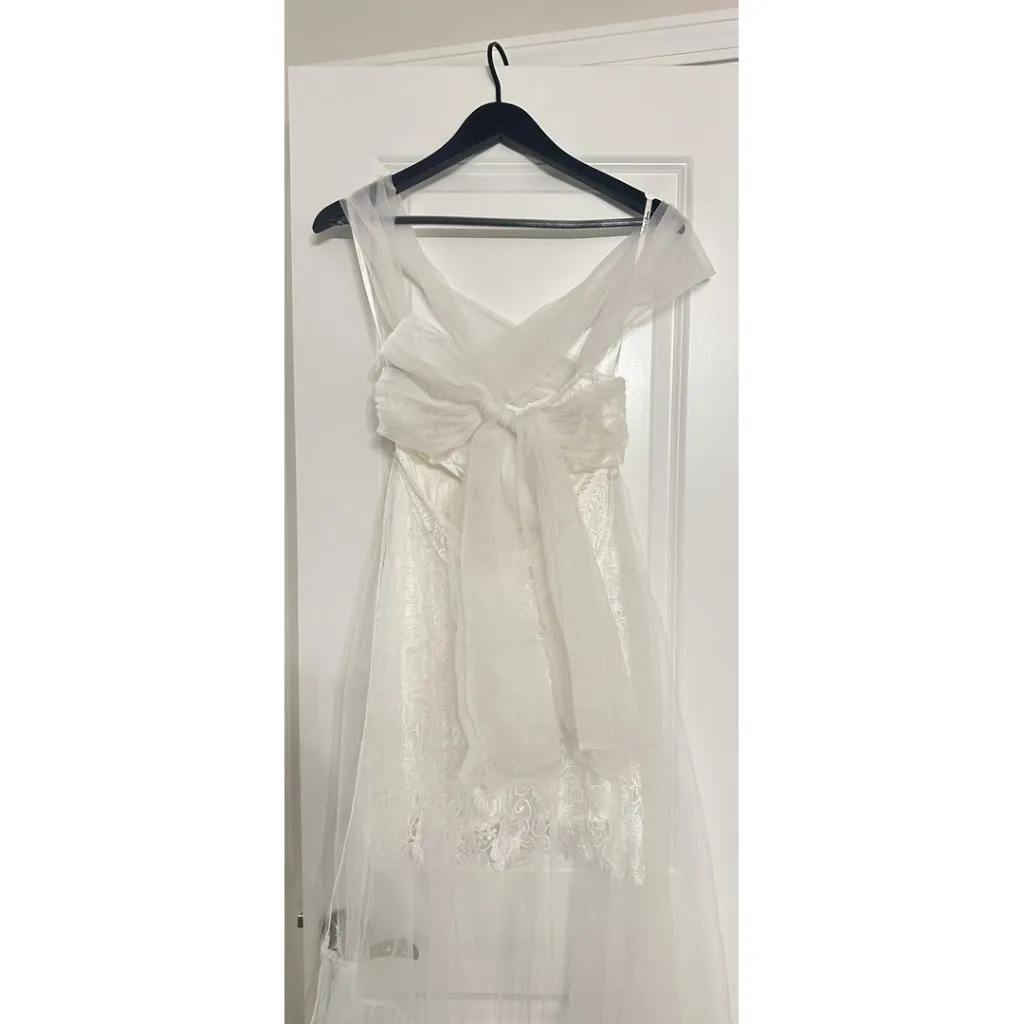 FOR LOVE & LEMONS Lace Mini Dress with Tulle Overlay in White Size Small NWT - Image 7