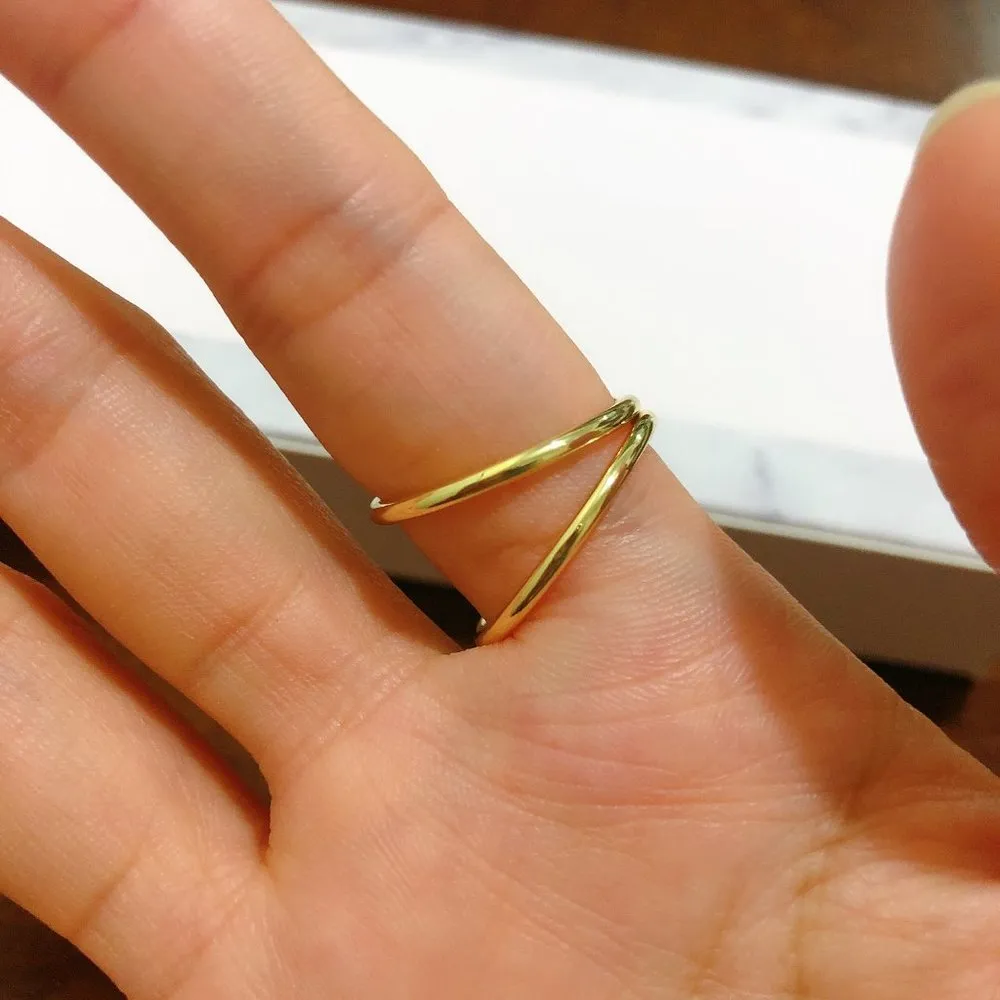 Gold Asymmetry Layered Pearl Bangle and Ring Set - Image 4