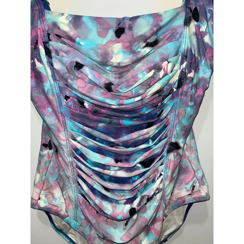 Calvin Klein Women's Printed Pleated Tummy Control One Piece Swimsuit Size 16 - Image 7