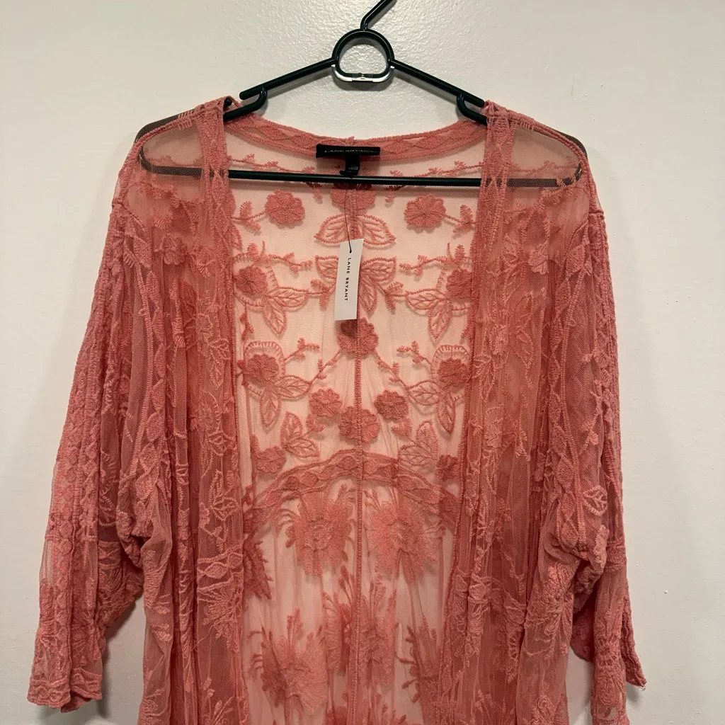 Lane Bryant Coral Lace Kimono duster Cardigan! Size 26/28 NWT - Image 2