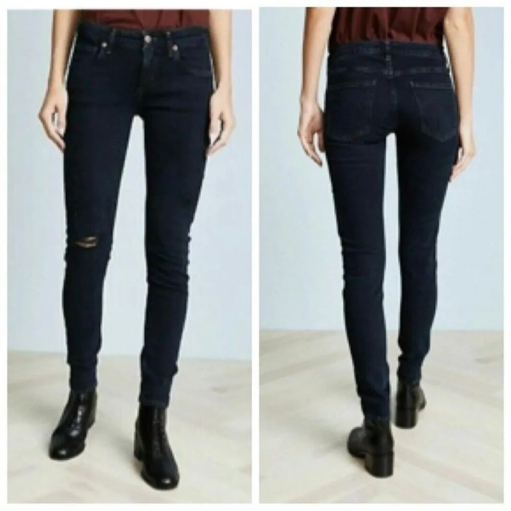 AGOLDE Lara Skinny Mid to Dark Wash Low Rise Distressed Ripped Jeans Size 27 - Image 3