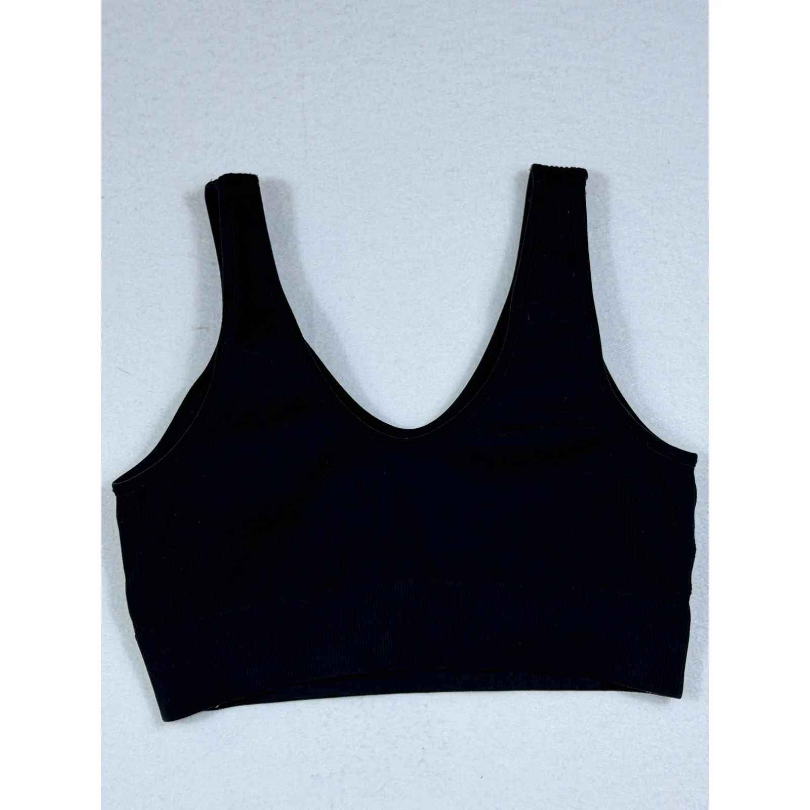 Aerie Ribbed Seamless V Neck Sports Bra Black M Medium Workout Yoga - Image 6