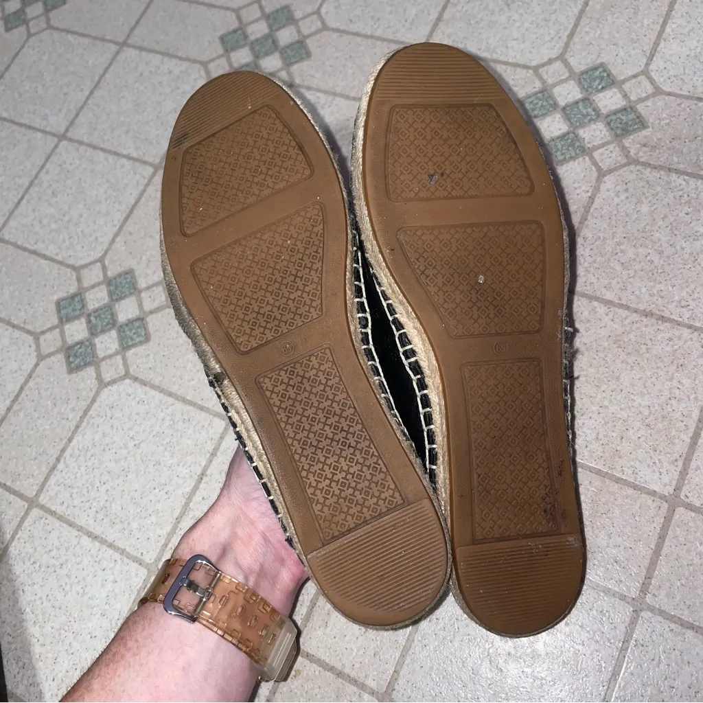 Tory Burch Black Leather Logo Cap Toe Espadrille Flats Women Size 6.5 ColorBlock - Image 7