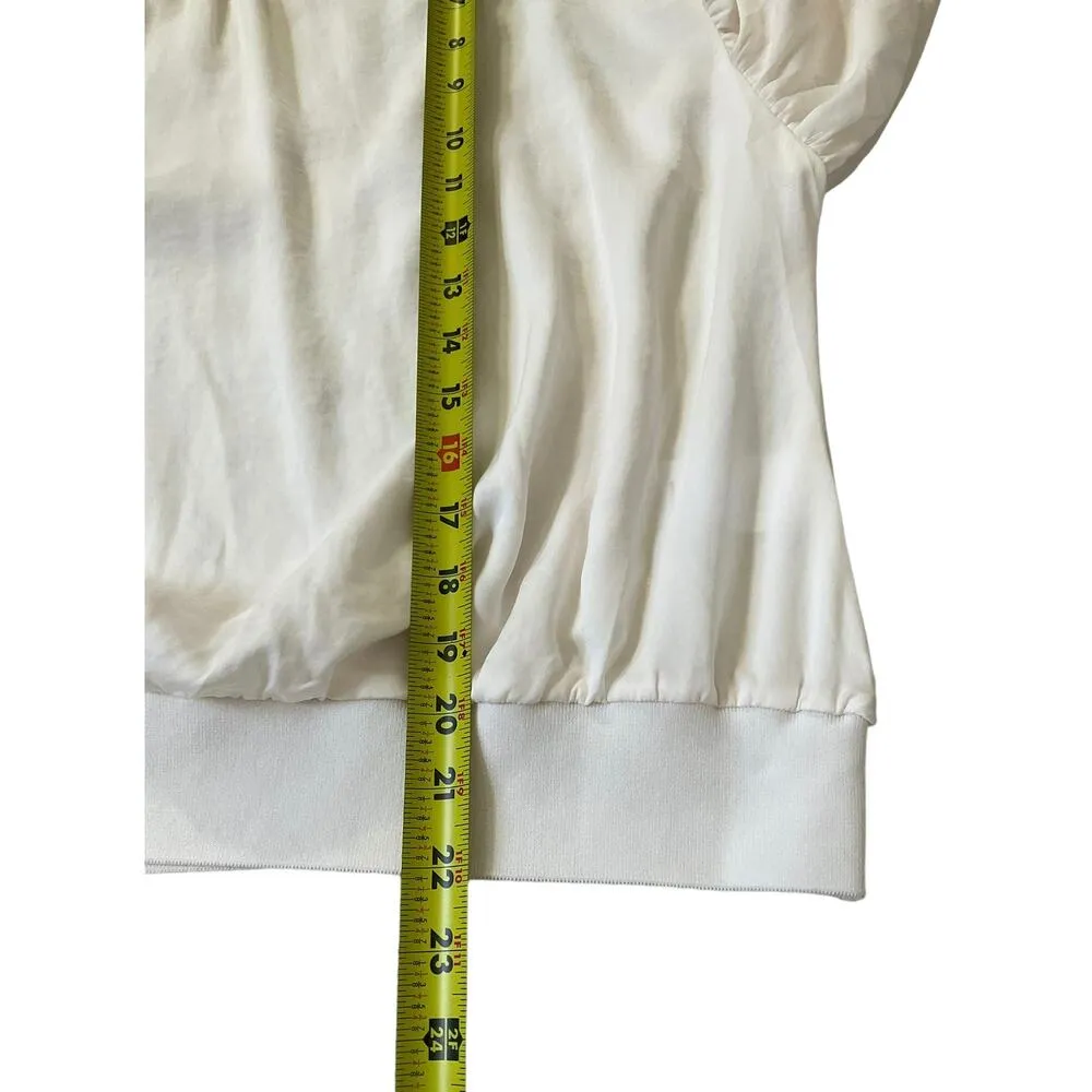 Express Peach Satin Round Neck Balloon Sleeve Women's Top Size XL | 6-13 - Image 5