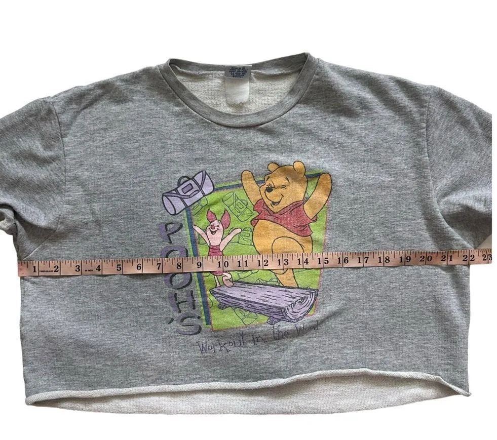 Vintage 90s  Winnie The Pooh Gray Graphic Pooh Crop Top - Image 3