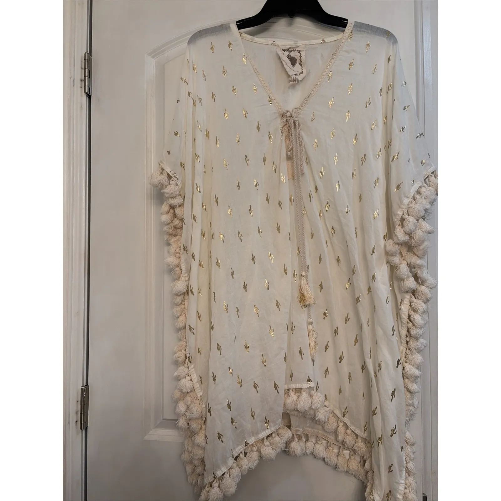 Z&L Swim Tassel Cactus Cream Swim‎ Suit Coverup V Neck Large - Image 5