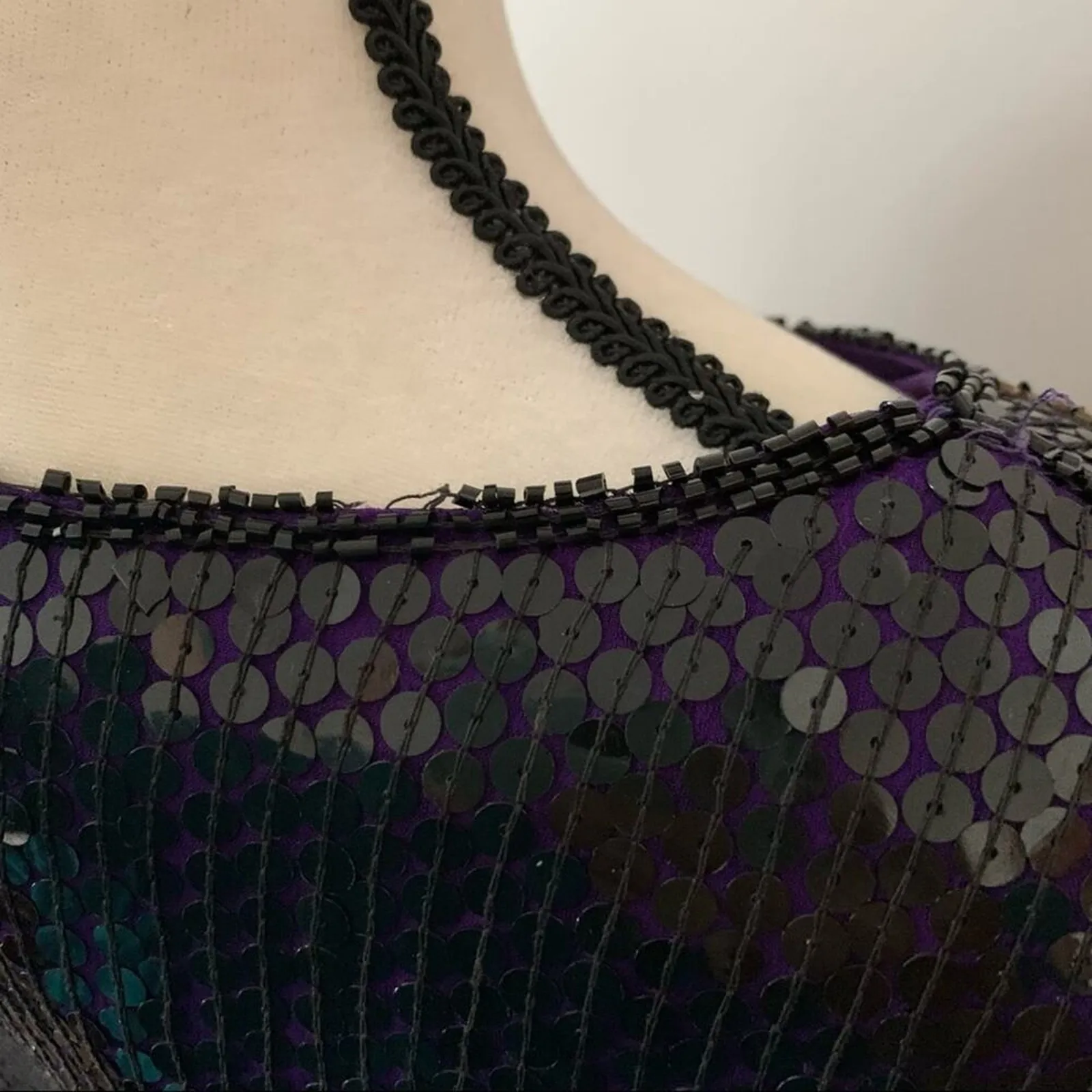 Vintage Scala Silk Top Black Purple Beaded Sequins - Image 9