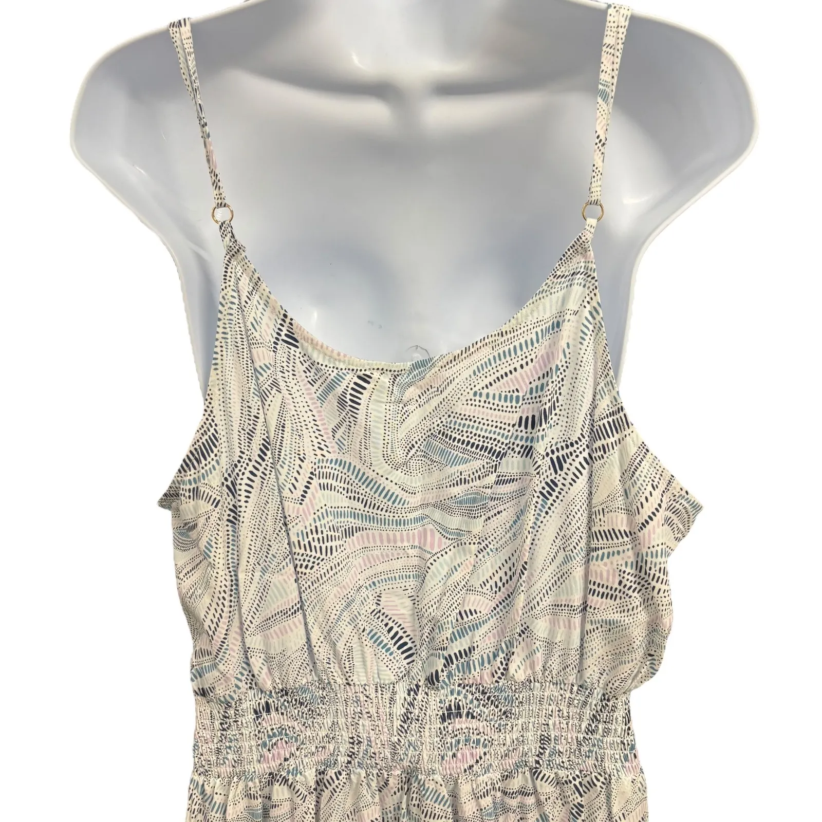 Carve Designs Women's XL Sleeveless Midi Dress White Abstract‎ Tie Waist - Image 4