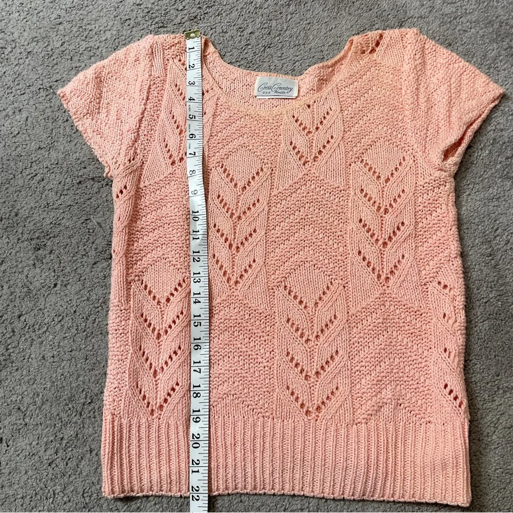 Vintage Cross Country Knits Peach knitted shirt sleeve sweater women’s size xs/s Orange - Image 7
