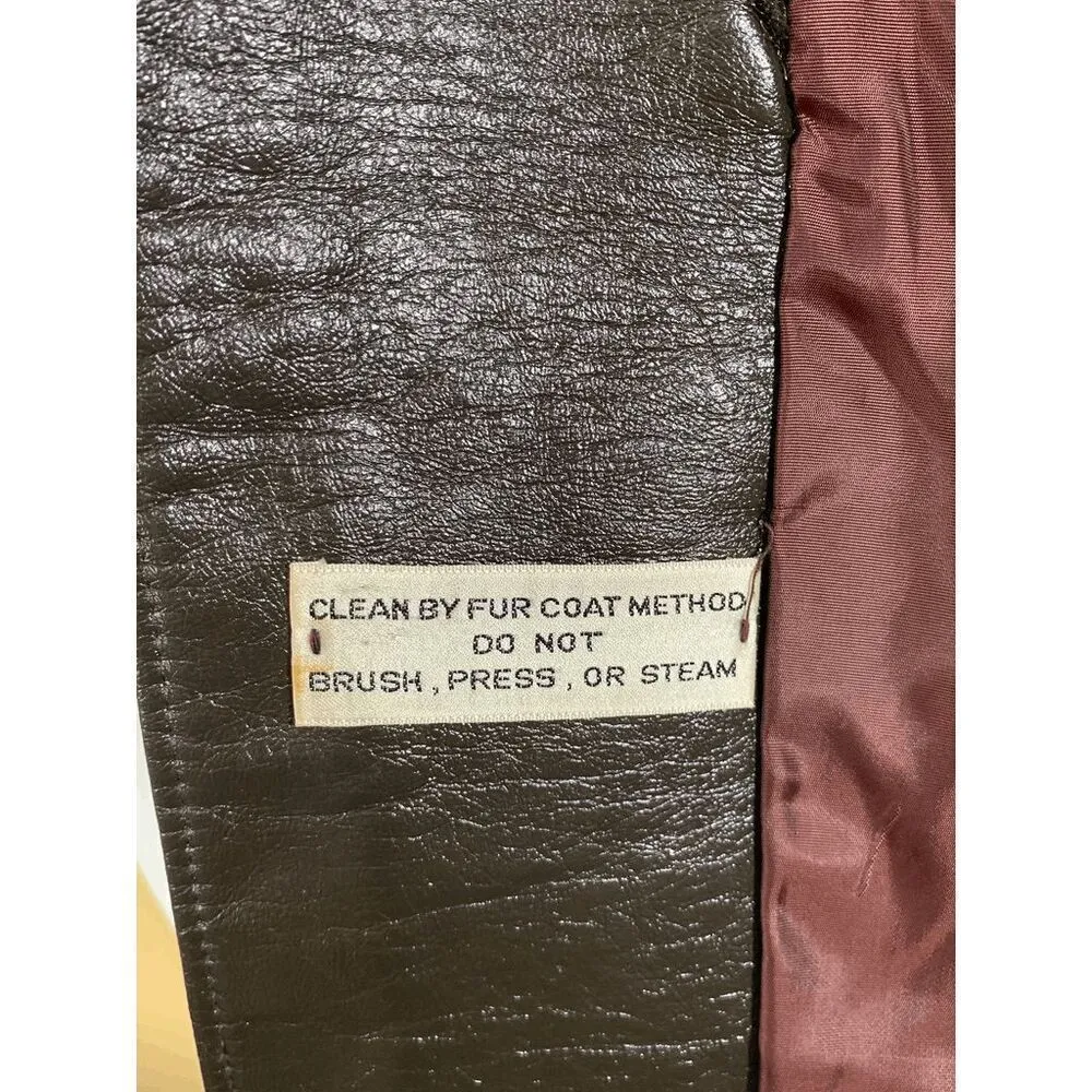 Vintage Women’s Faux Fur Leather Tie Front Shawl Coat Brown Size Medium - Image 11