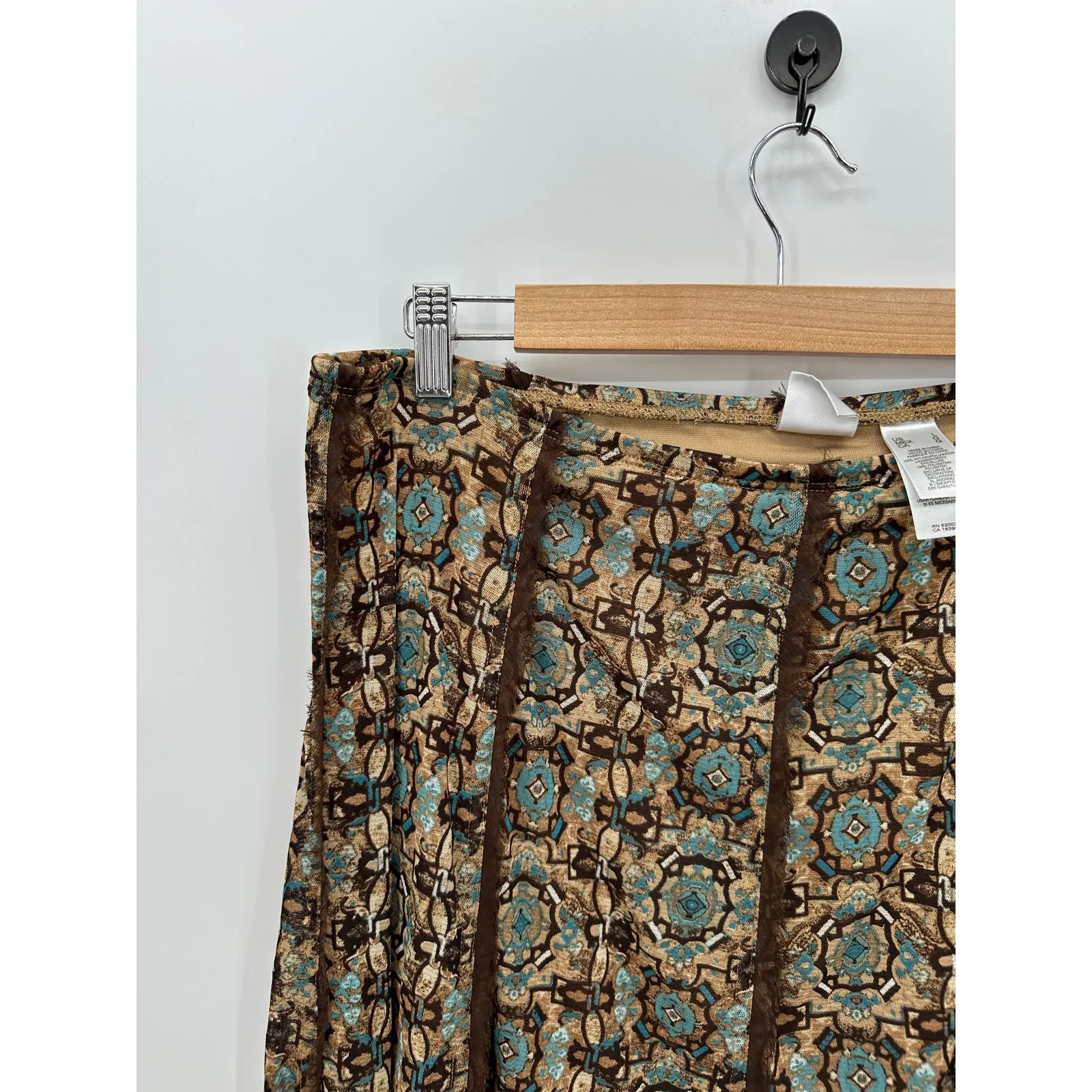 Emma James Knee Length Skirt Brown Floral Ruffle 90s Y2K Elastic Stretch Waist L - Image 4