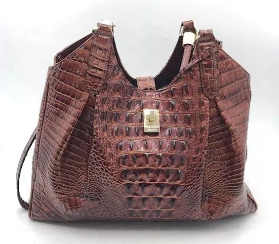 Brahmin Luxurious Brown Crocodile Skin Imprint Leather Elisa Handbag Purse 🌺🌺 - Image 1
