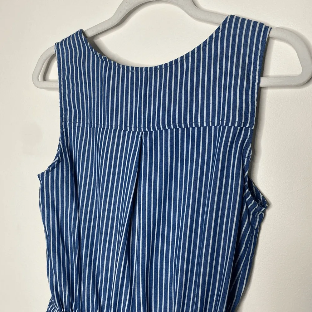 Kori America Striped Scoop Neck Sleeveless Tie Waist Romper Blue Size Small - Image 9