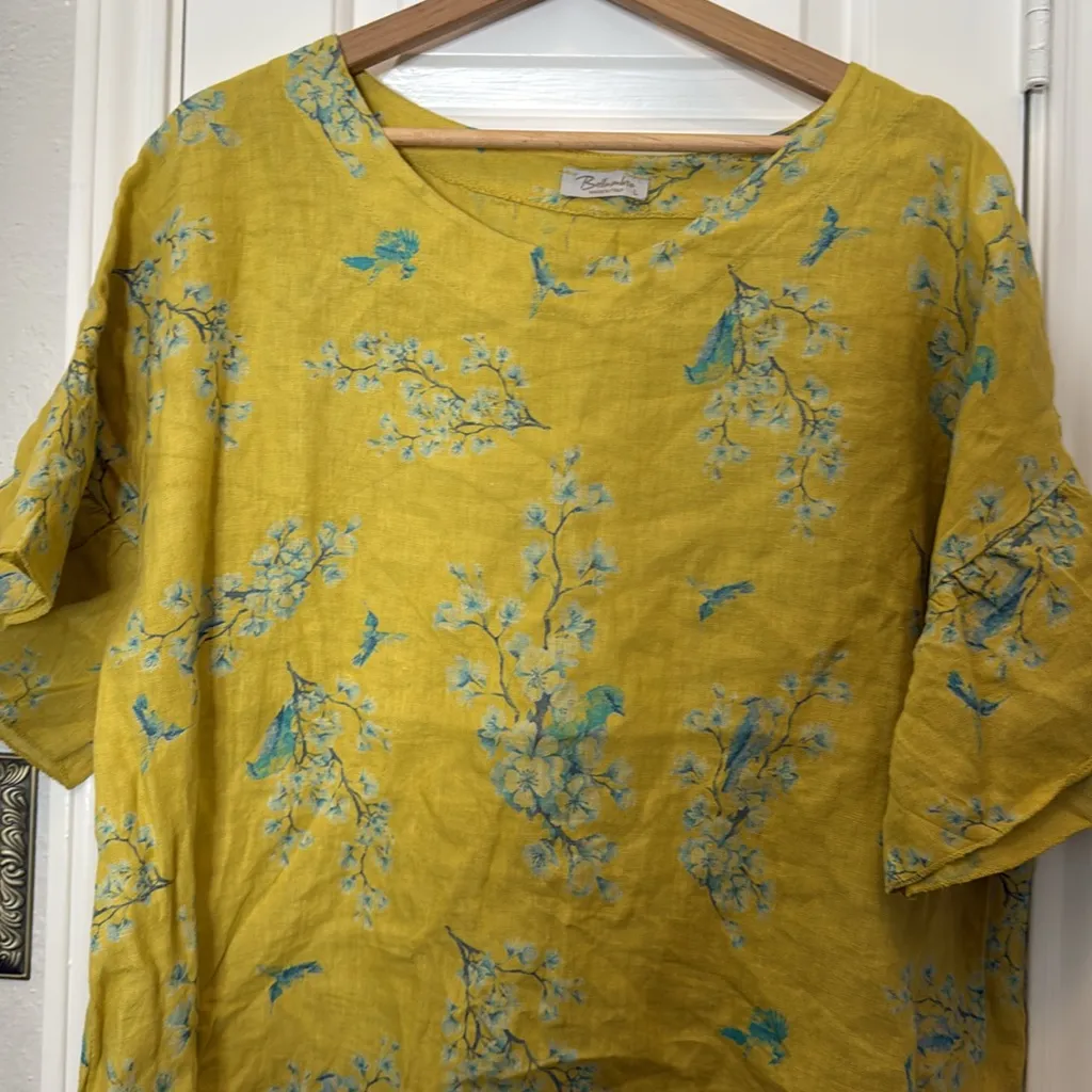 Bellambra linen cherry blossom print blouse Yellow Size L - Image 4