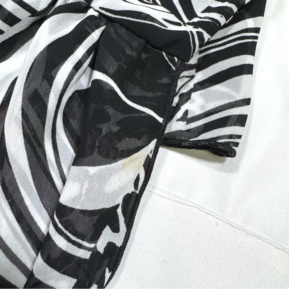 Chico's Black White Abstract Print Sheer Ruffled Scarf - Image 12