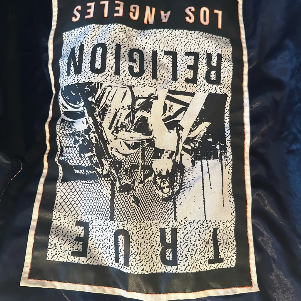 True Religion Women’s Moto Girl Satin Bomber Jacket size Small - Image 5