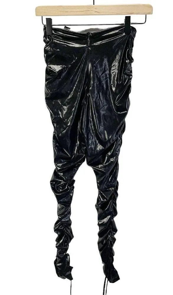 Shein SXY Black Slit Hem Patent Ruched Skinny Pants Sz S High Waist Stretch - Image 8