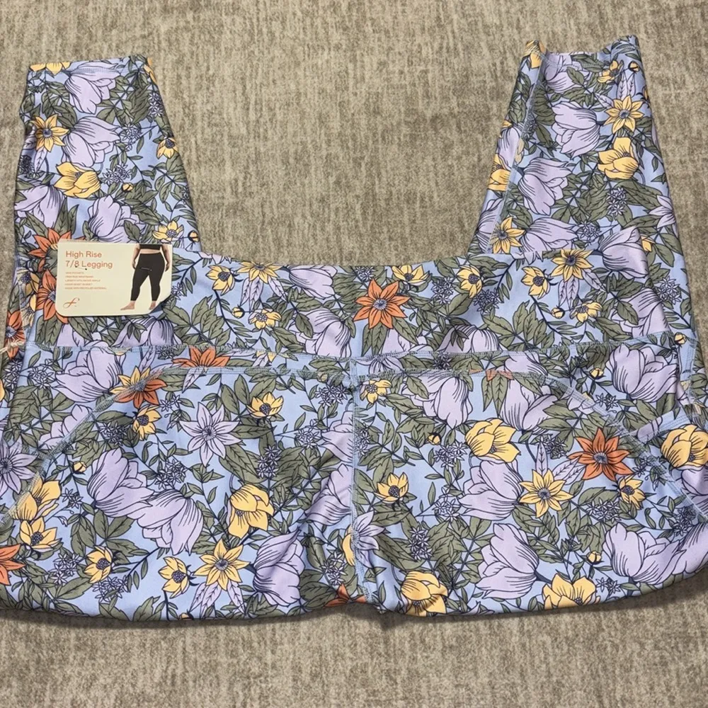 NWT 3X Leggings 7/8 High Rise Freely lavender floral pockets Purple - Image 4