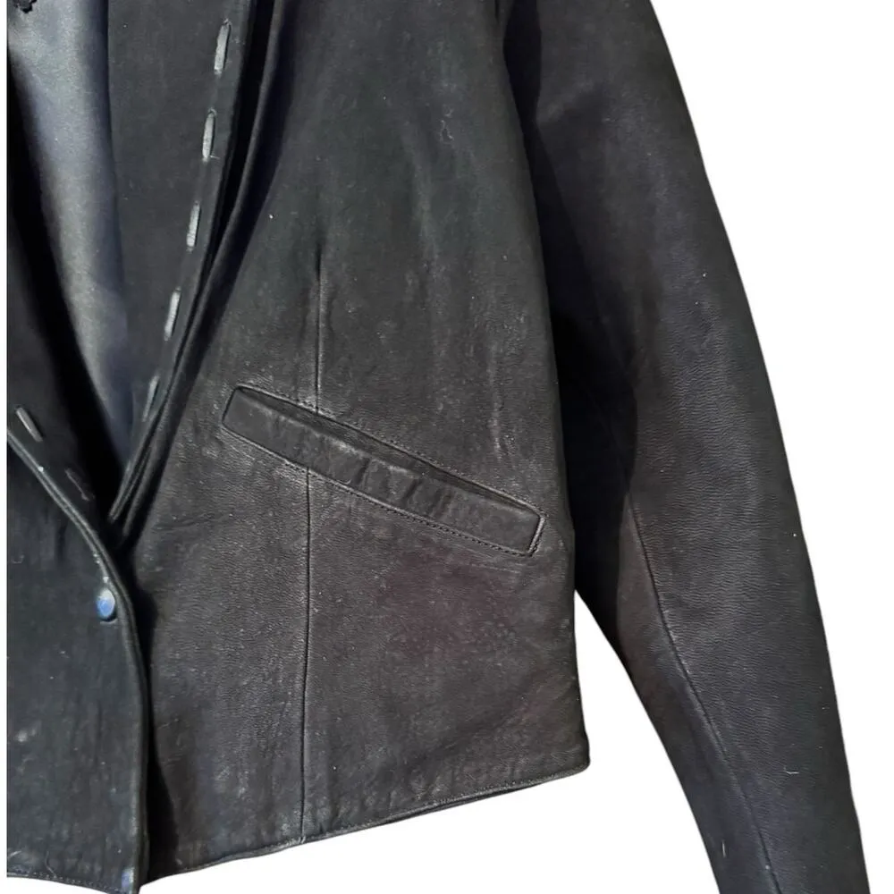 American Style Black Suede western one button waistcoat L whip stitch 80's Size L - Image 3