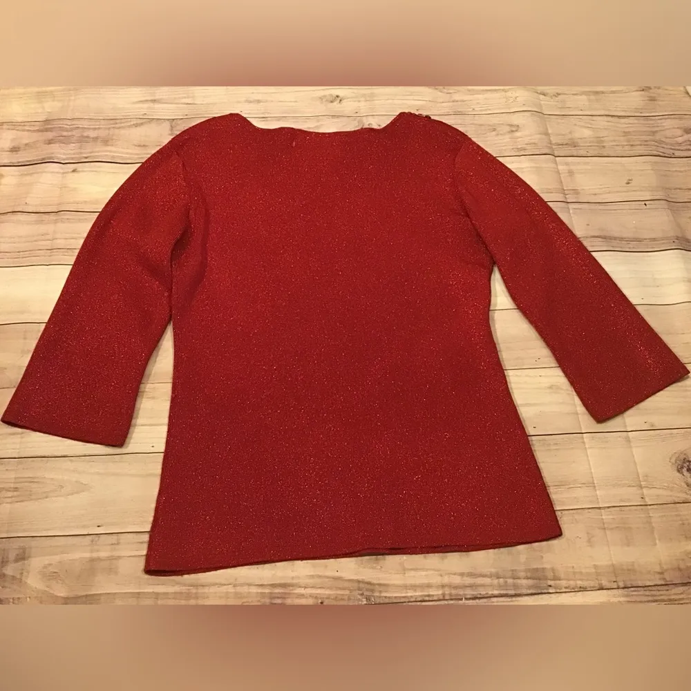 Joseph A. Red metallic beaded top sweater womans size medium - Image 5