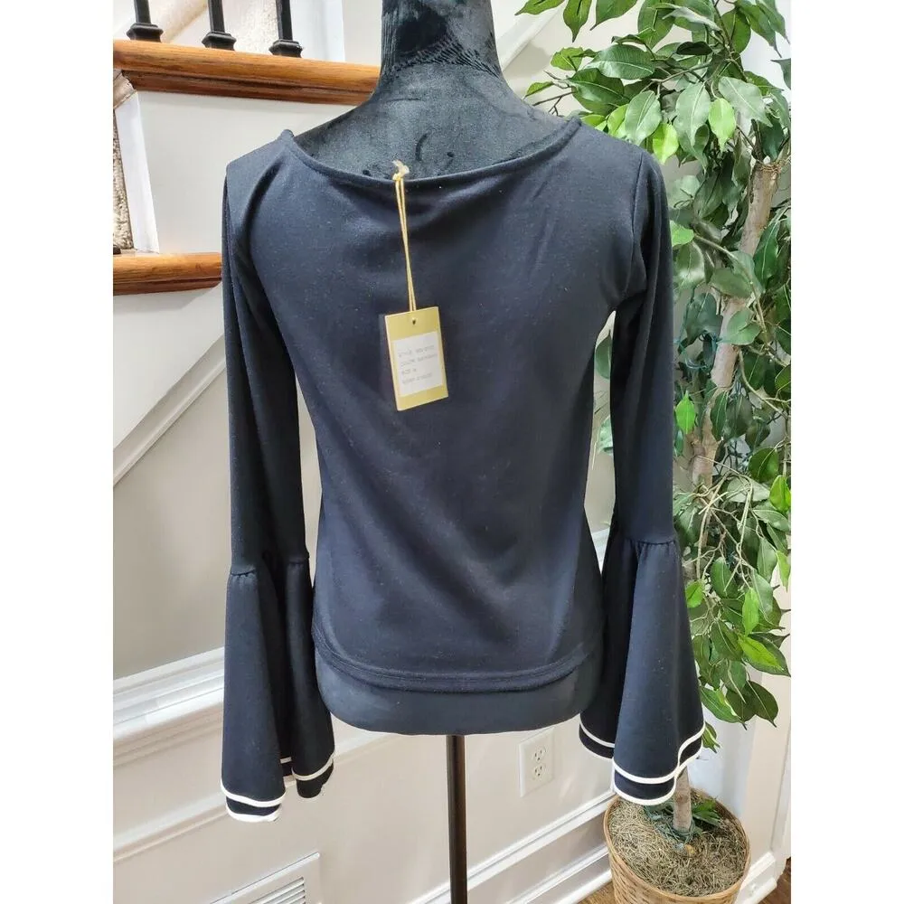 Torn by Ronny Kobo Women Black Polyester Scoop Neck Long Sleeve Top Shirt Size M - Image 7