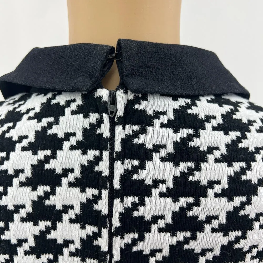 K Petite (14P) American VINTAGE 80s Black Country Club Chic Houndstooth Dress - Image 5