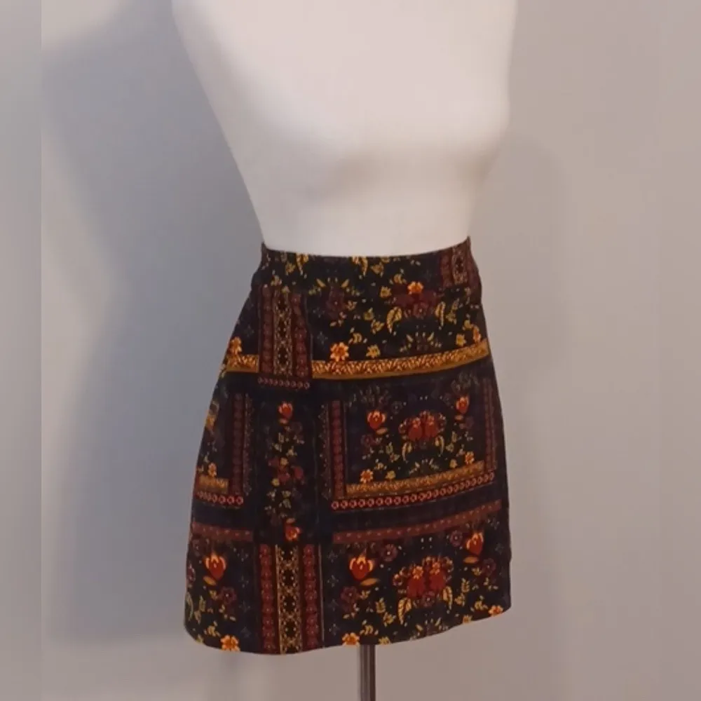 H&M Coachella Womens Patterned Velvet Mini Skirt Boho Festival Bohemian 6 - Image 4