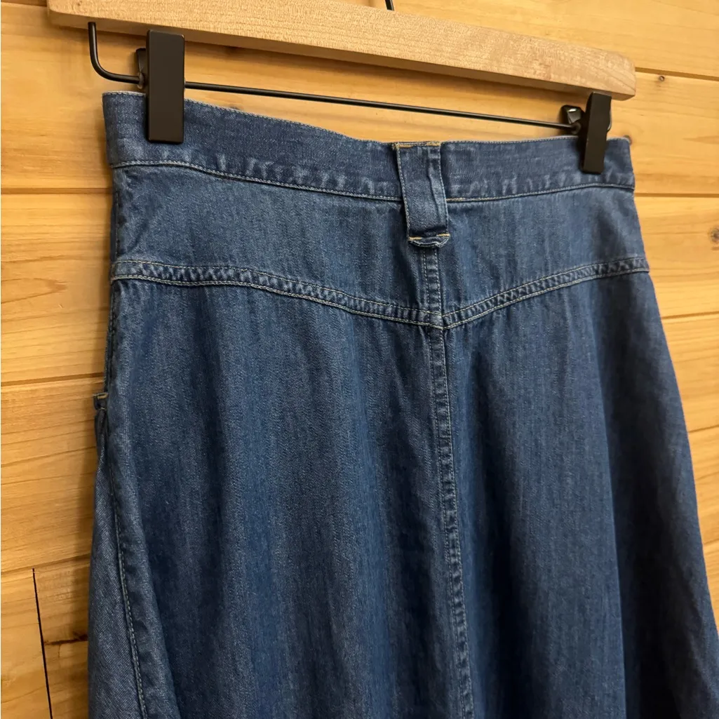 VNTG First Issue Small Cottagecore Prairie Denim Cotton Button Front Midi Skirt Blue - Image 5