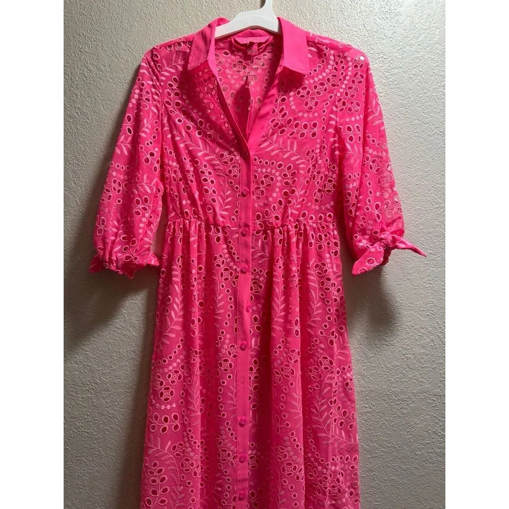 Lilly Pulitzer Amrita Midi Dress Swirly Fern Scallop Eyelet‎ Pink Size 0 NWT - Image 2