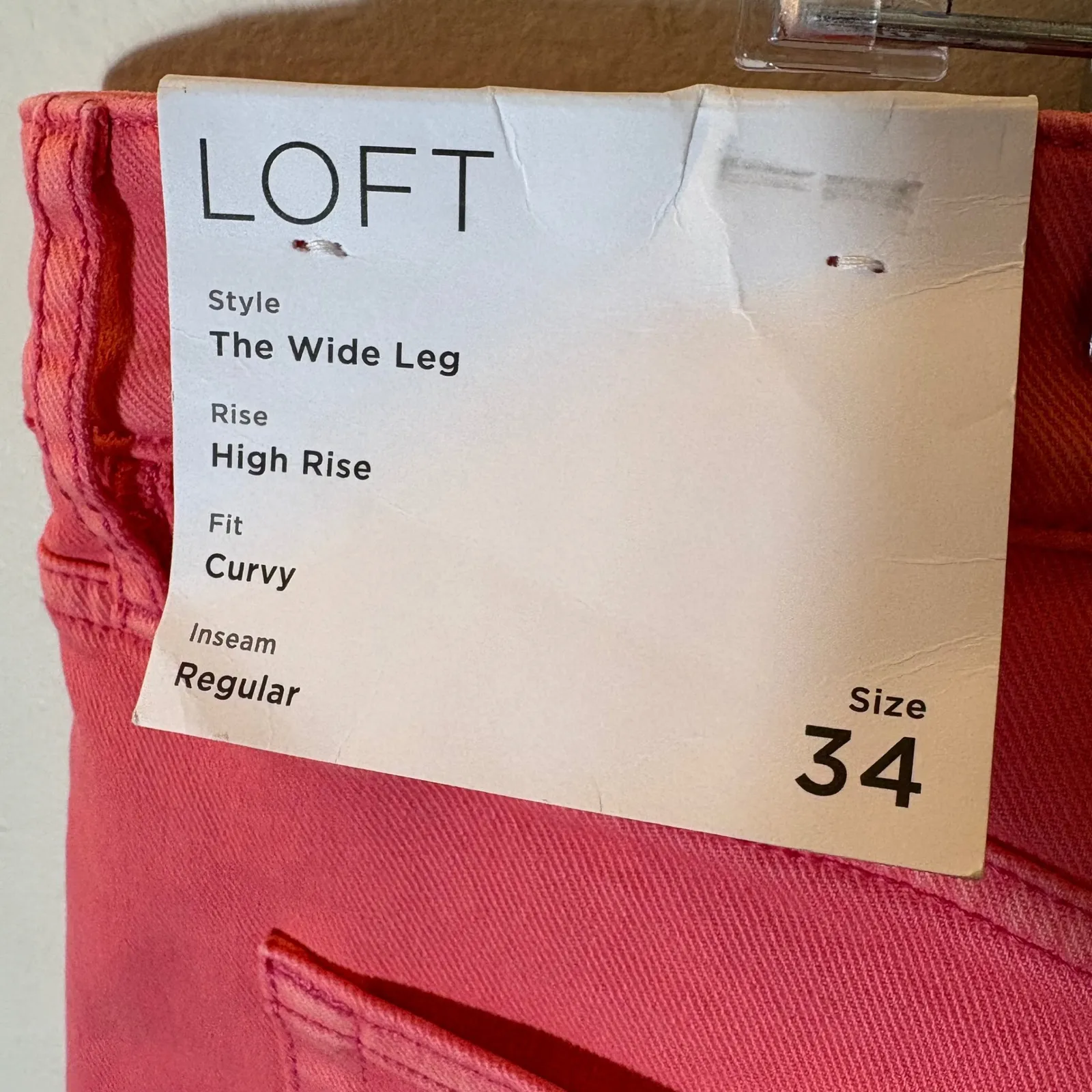LOFT The Wide Leg High Rise Curvy Fit Ankle Jeans Coral Pink Size 34/18 - Image 4