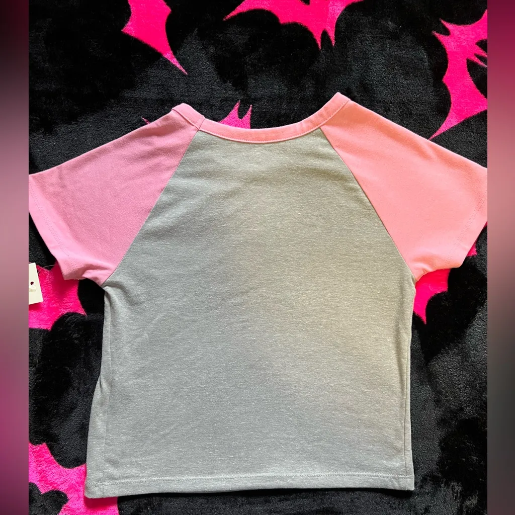 SO - Cropped Raglan Baseball-style Tee (Small) Baby Pink & Heather Grey (NWT) - Image 3