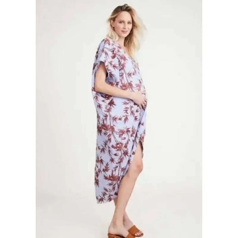 Hatch The Linen Riviera Dress Heron Print Blue Red Floral One Size Maternity - Image 16