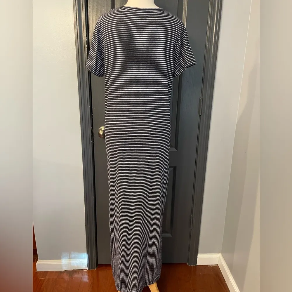 Coastal Cottage Beachy Lagenlook Fisherman Striped Navy & White Maxi Dress - Image 3