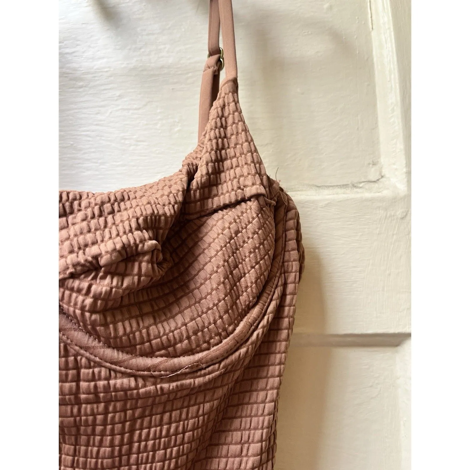 Time And Tru Chcolate Mousse Smocked Tie Front Swimsuit Adjustable Strap Medium Pink - Image 4