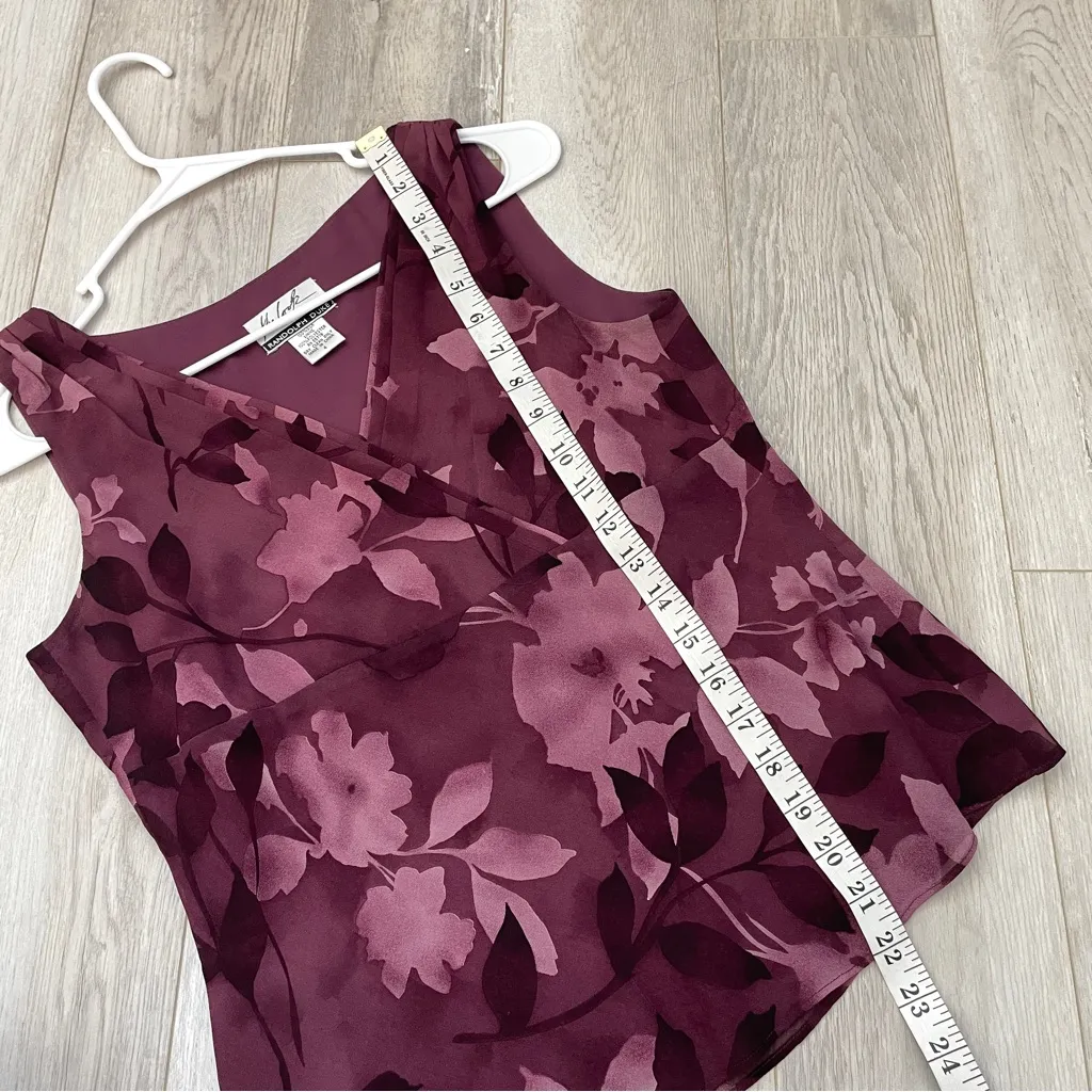 Vintage Silk Top floral sleeveless blouse womens Purple size 4 romantic 90s dark - Image 5