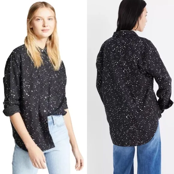Oversized Ex-Boyfriend Black White Stars Button Up Shirt $89.50 EUC XXS - Image 2