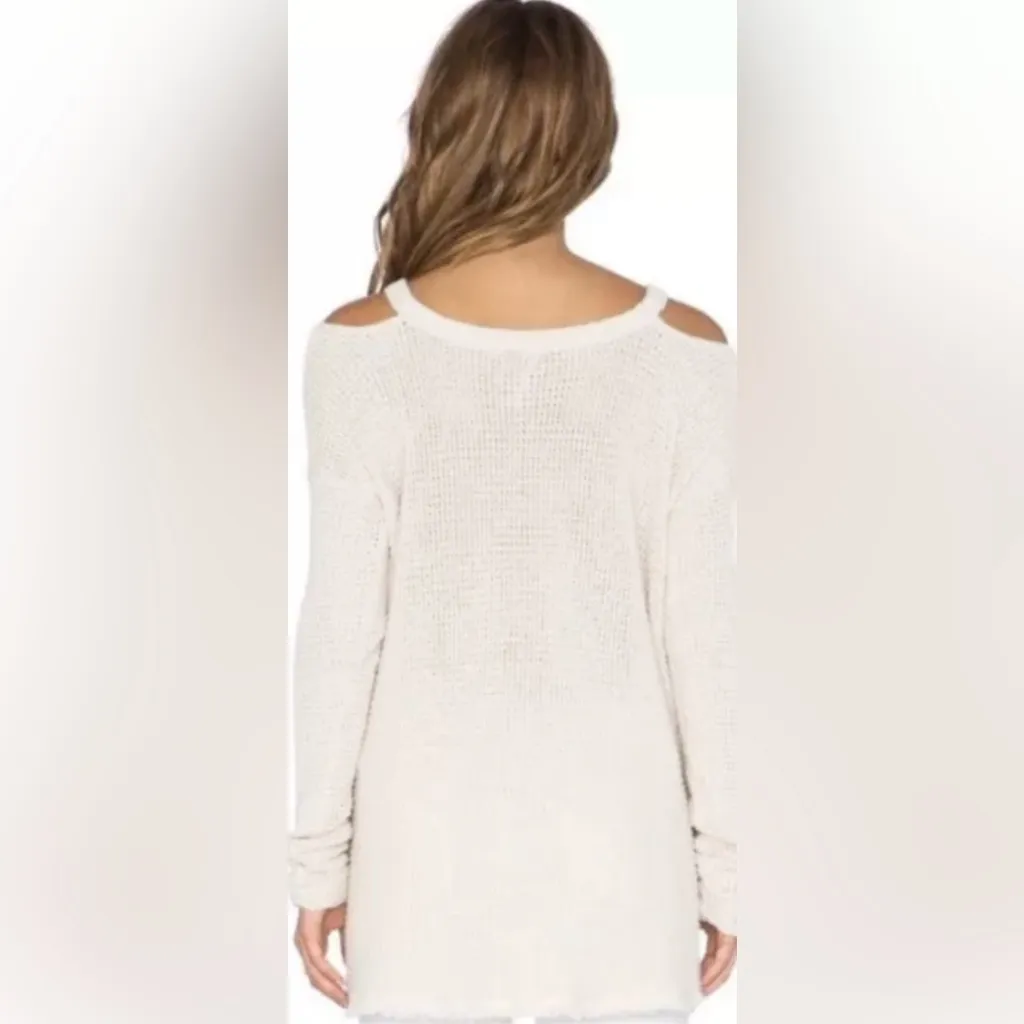 Free People Moonshine‎ Cold Shoulder Waffle Knit Cozy Sweater Top Cream Size XS - Image 5