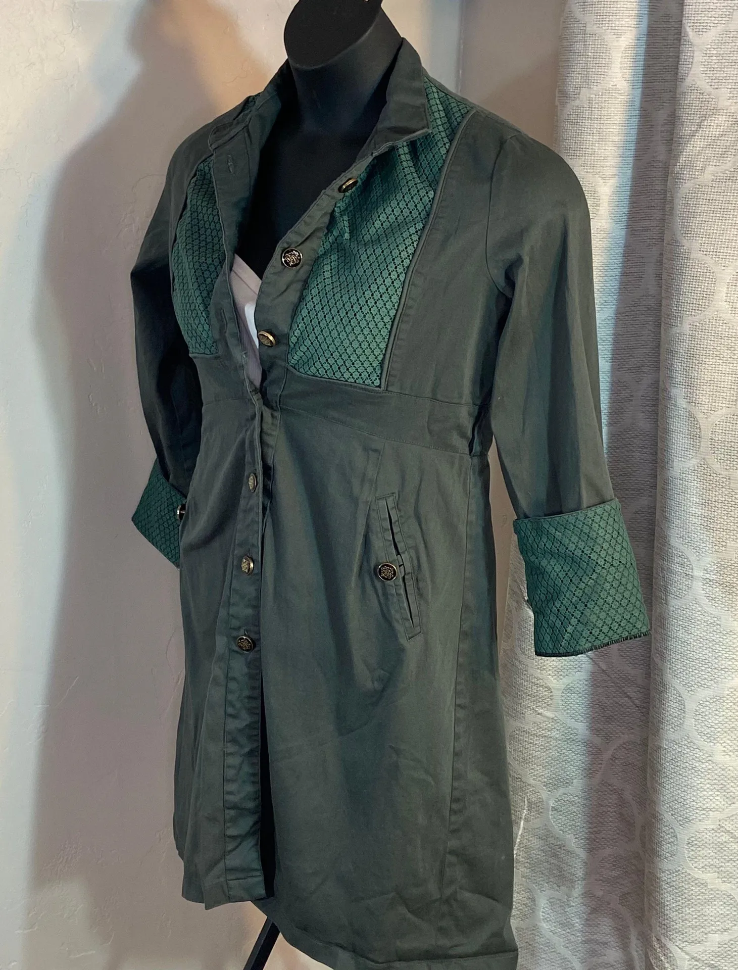 Bonito Trench Mini Dress SzM Green Size M - Image 2