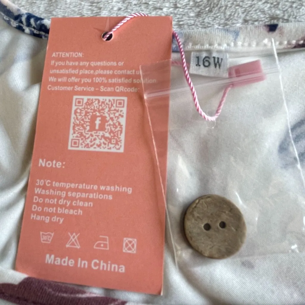 NEW Floral Shirt‎ Top Blouse Womens Size 16W White Pleated Short Sleeve Stretch - Image 4