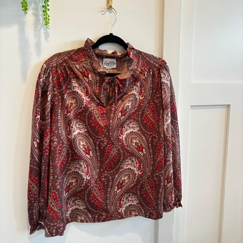 Lady Winn California By Teddi Vintage Women's Long Sleeve Paisley Boho Tops 42 Red Size L - Image 2