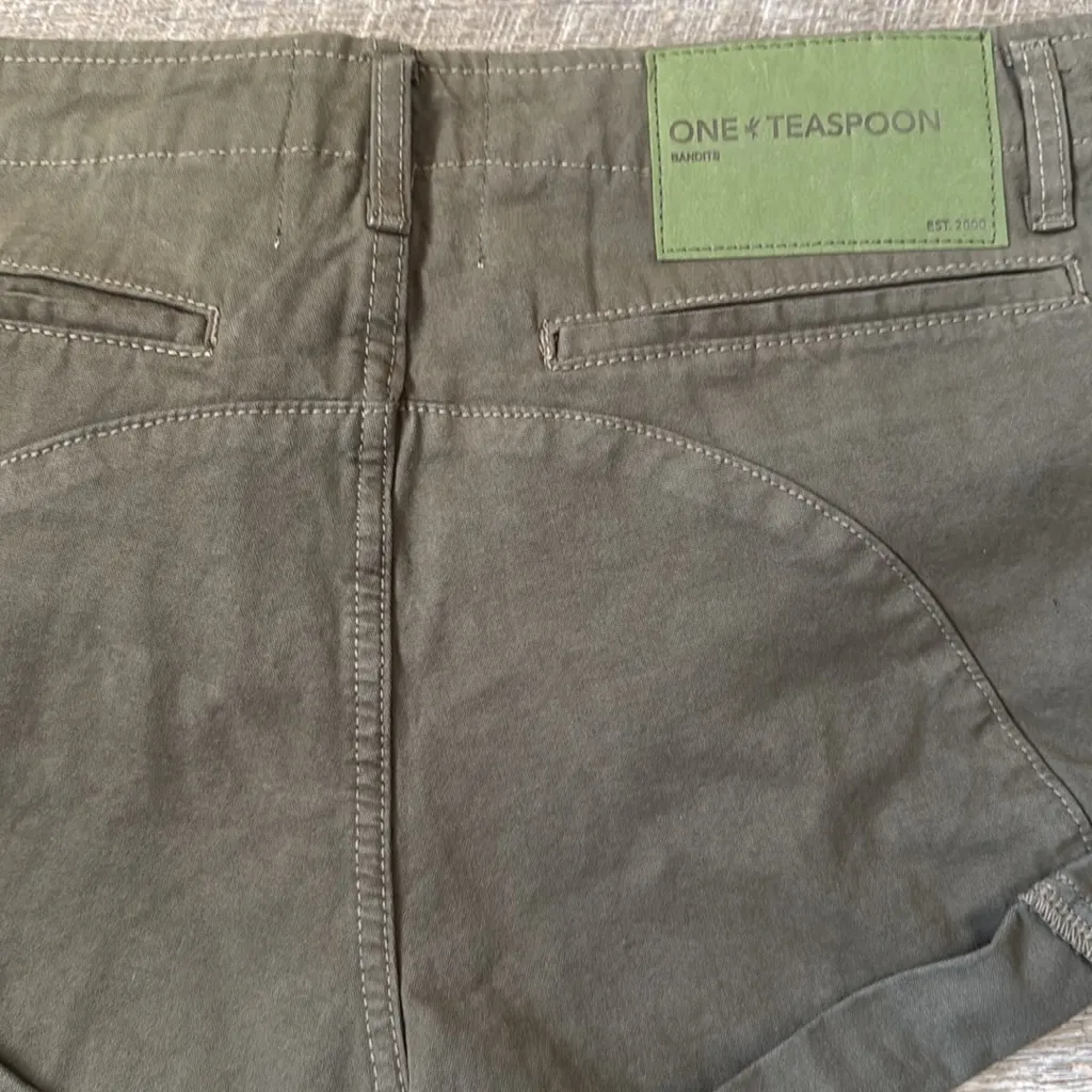 NWT One Teaspoon Cadet Bandits Low Waist Denim Shorts - Dark Khaki Size 28 - Image 2