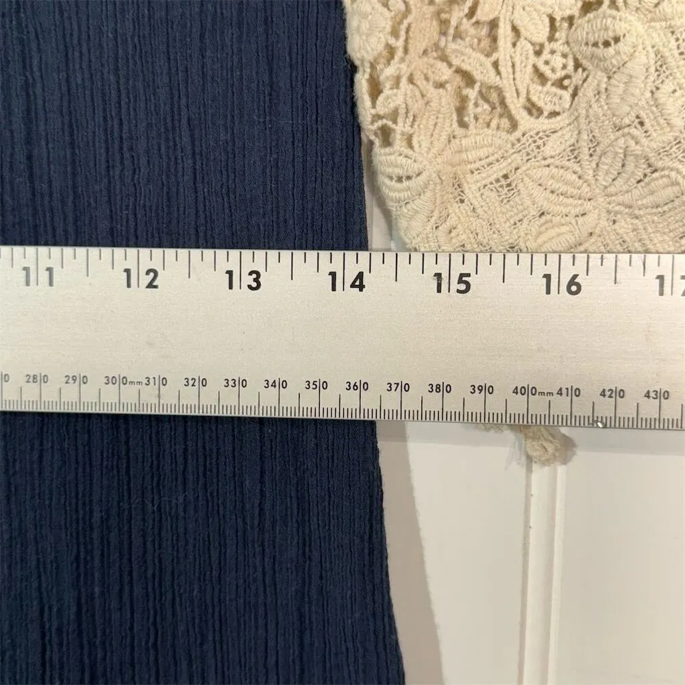 Solitaire Swim Navy Blue Boho Crochet Lace Dress | Cottagecore Festival Tunic L - Image 4