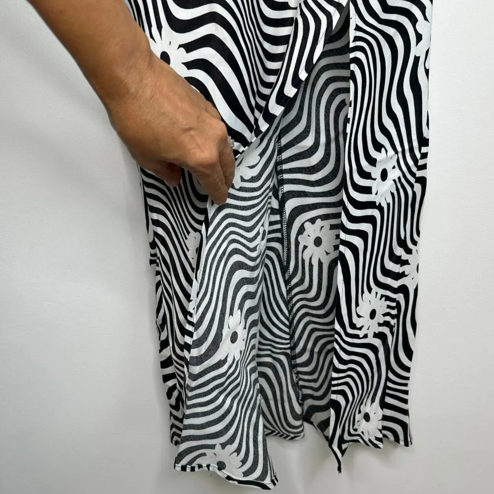 Bershka cross back floral satin slip dress in black white size XS NWT - Image 10