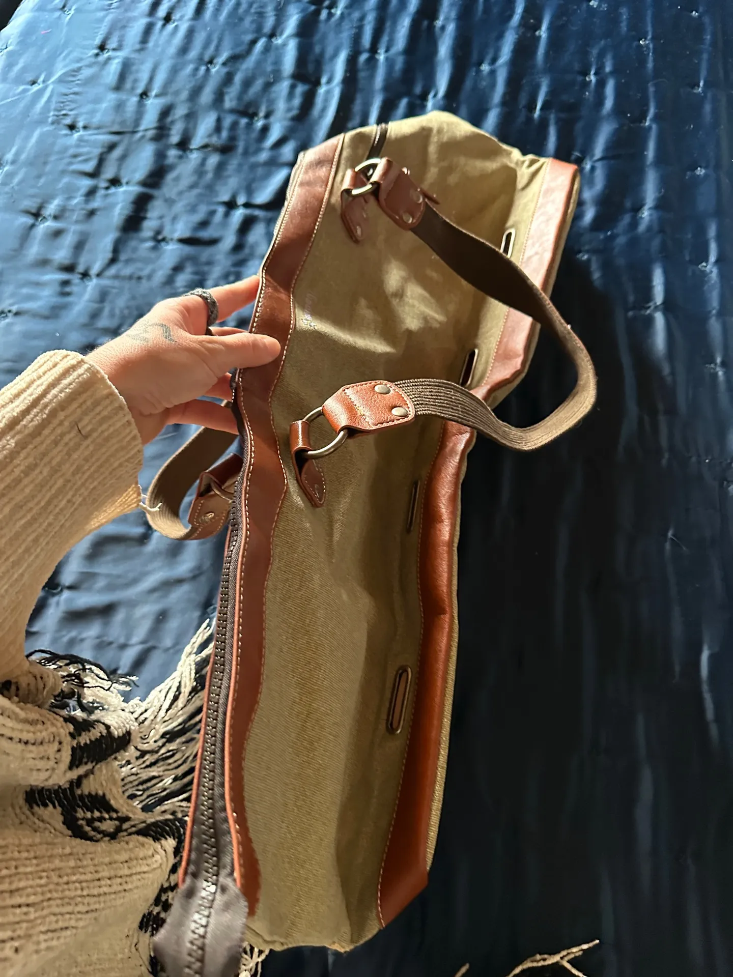 Canvas and Leather Duffel Bag for Yoga Mat Tote Brown - Image 5