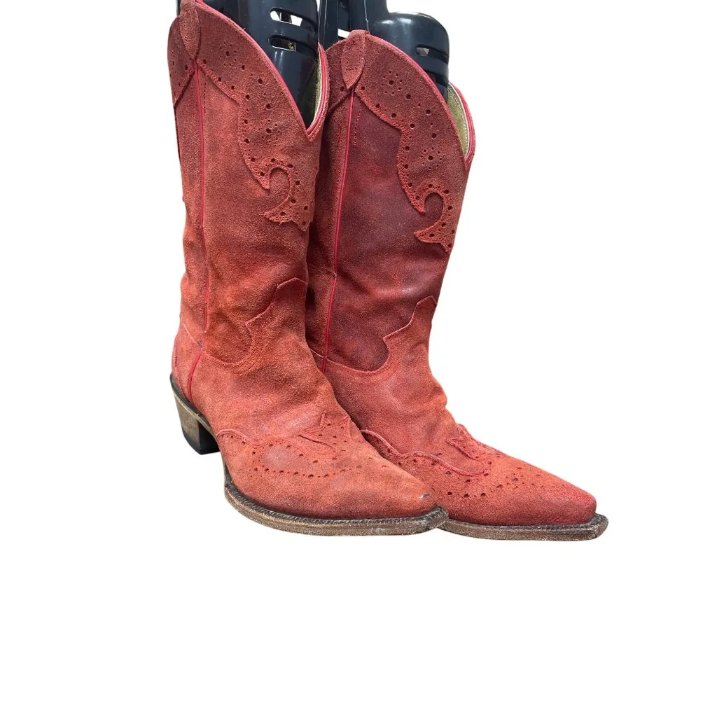Justin Womens Red Suede leather Western Cowboy Mid calf Boots Size 8.5B SKU 9476 - Image 12