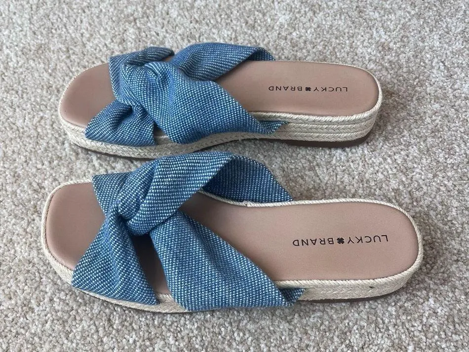 Lucky Brand Denim Blue Twist Slide Espadrille Sandals Women's Size 9 - Image 3