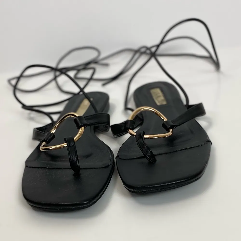Billini Aisha Lace Up Sandal in Black with Gold O - Image 6