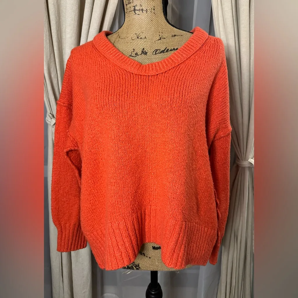 Free People Brookside Tunic Sweater Scoop Neck Oversized Orange - Image 3
