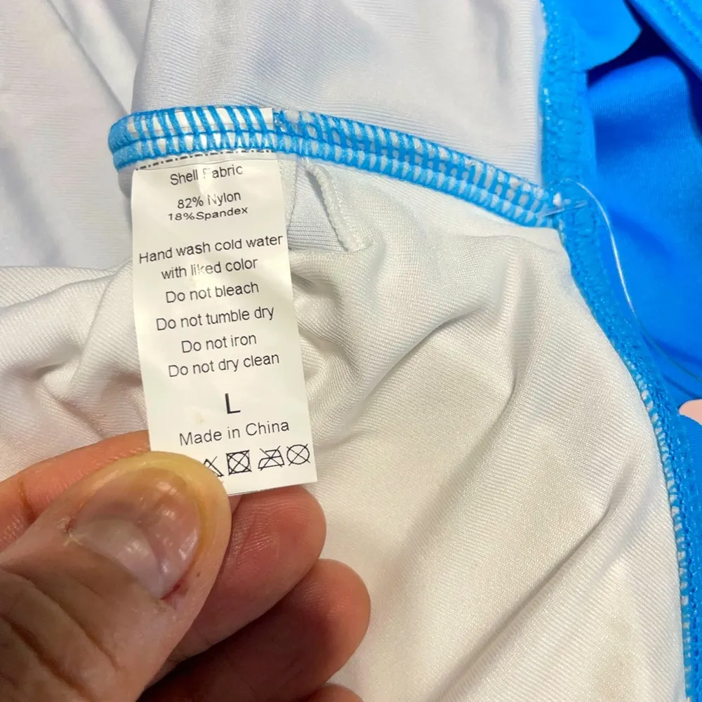 Charmo Ruffled One Piece High Cut Bathing Suits Backless Monokini Swimwear Blue Size L - Image 9